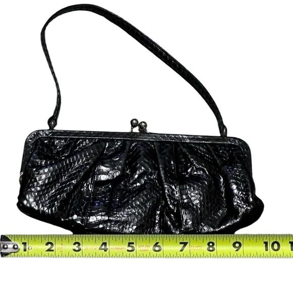 Vintage 90s Y2k Bebe Black Snakeskin Leather Small Evening Handbag Clutch Party - Picture 7 of 13